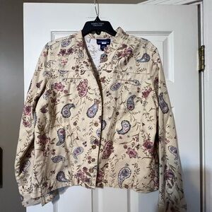 Charter club linen cotton khaki paisley jacket size petite medium